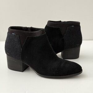 Toms Women's Loren Suede Wool Blend Ankle Boots Black Stacked Heel Size 7